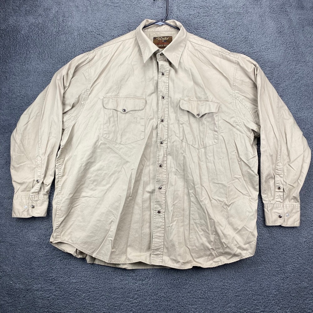 Walls Ranch Wear Western Shirt Long Sleeve Button Up‎ Workwear Tan 3XL